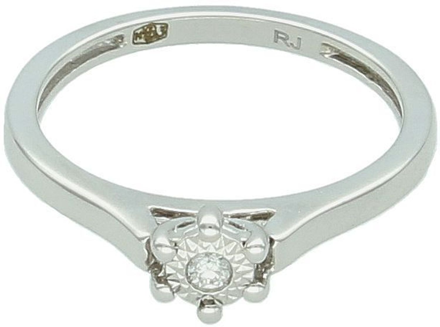 Klasyczny pierścionek z białego złota próby 585 z jednym diamentem 0,03 ct, barwa H, czystość SI. Certyfikat autentyczności kamienia. Idealny prezent1.jpg